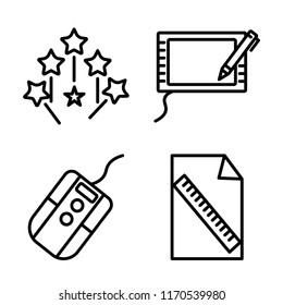 Set of 4 vector icons such as Magic wand, Graphic tablet, Mouse, File, web UI editable icon pack, pixel perfect