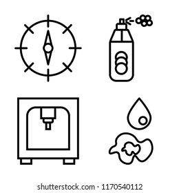 Set of 4 vector icons such as Compass, Spray paint, 3d printer, Paint drop, web UI editable icon pack, pixel perfect