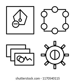 Set of 4 vector icons such as Pen, Crop, Image, Brightness, web UI editable icon pack, pixel perfect