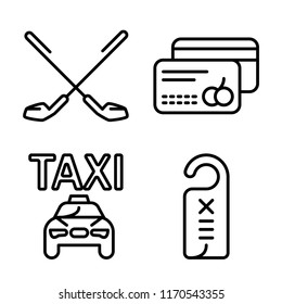 Set of 4 vector icons such as Golf, Cit card, Taxi, Door hanger, web UI editable icon pack, pixel perfect
