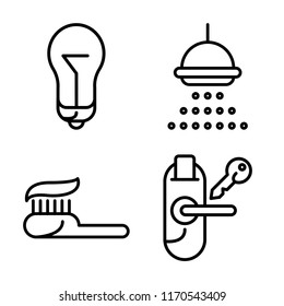 Set of 4 vector icons such as Lamp, Shower, Toothpaste, Room key, web UI editable icon pack, pixel perfect