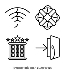 Set of 4 vector icons such as Wifi, Lifesaver, Hotel, Entrance, web UI editable icon pack, pixel perfect