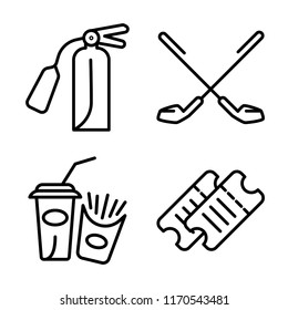 Set of 4 vector icons such as Fire extinguisher, Golf, Fast food, Ticket, web UI editable icon pack, pixel perfect