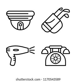 Set of 4 vector icons such as Cctv, Golf, Hairdryer, Telephone, web UI editable icon pack, pixel perfect