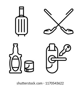 Set of 4 vector icons such as Suitcase, Golf, Whiskey, Room key, web UI editable icon pack, pixel perfect