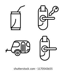 Set of 4 vector icons such as Soda, Room key, Caravan, Door web UI editable icon pack, pixel perfect
