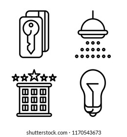 Set of 4 vector icons such as Door key, Shower, Hotel, Lamp, web UI editable icon pack, pixel perfect