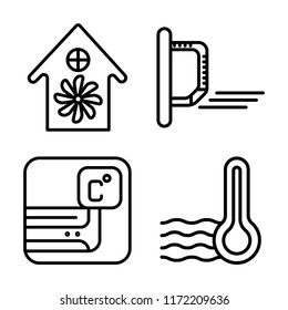 Set of 4 vector icons such as House, Straight air, Air conditioner, Thermometer, web UI editable icon pack, pixel perfect