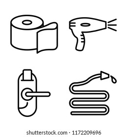 Set of 4 vector icons such as Toilet paper, Hairdryer, Door key, Hose, web UI editable icon pack, pixel perfect