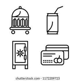 Set of 4 vector icons such as Bellboy, Soda, Safebox, Cit card, web UI editable icon pack, pixel perfect