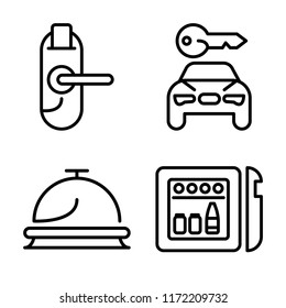 Set of 4 vector icons such as Door key, Rent a car, Reception, Minibar, web UI editable icon pack, pixel perfect