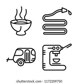 Set of 4 vector icons such as Soup, Hose, Caravan, Coffee machine, web UI editable icon pack, pixel perfect