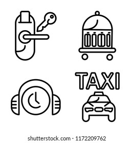 Set of 4 vector icons such as Room key, Bellboy, Customer service, Taxi, web UI editable icon pack, pixel perfect