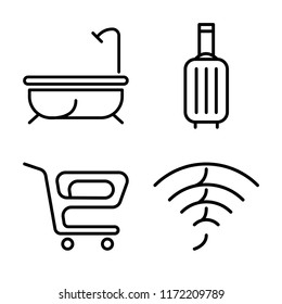 Set of 4 vector icons such as Bath, Suitcase, Trolley, Wifi, web UI editable icon pack, pixel perfect