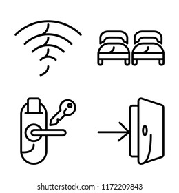 Set of 4 vector icons such as Wifi, Beds, Room key, Entrance, web UI editable icon pack, pixel perfect