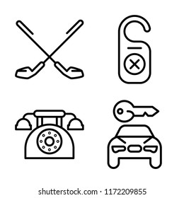 Set of 4 vector icons such as Golf, Door hanger, Telephone, Rent a car, web UI editable icon pack, pixel perfect