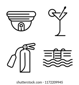 Set of 4 vector icons such as Cctv, Cocktail, Fire extinguisher, Swimming pool, web UI editable icon pack, pixel perfect