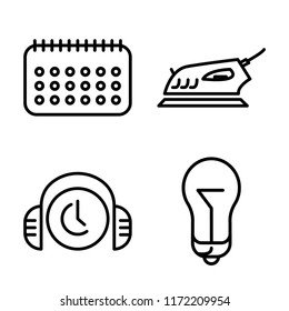 Set of 4 vector icons such as Calendar, Iron, Customer service, Lamp, web UI editable icon pack, pixel perfect