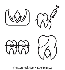 Set of 4 vector icons such as Gum, Anesthesia, Braces, Molar, web UI editable icon pack, pixel perfect