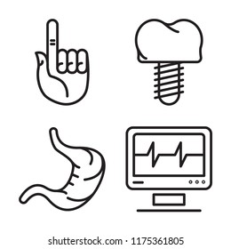 Set of 4 vector icons such as Finger, Implants, Stomach, Cardiogram, web UI editable icon pack, pixel perfect