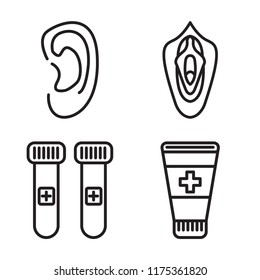 Set Of 4 Vector Icons Such As Ear, Vagina, Blood Sample, Ointment, Web UI Editable Icon Pack, Pixel Perfect