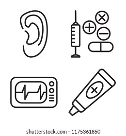 Set Of 4 Vector Icons Such As Ear, Drugs, Cardiogram, Ointment, Web UI Editable Icon Pack, Pixel Perfect