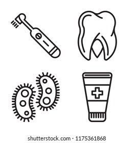 Set of 4 vector icons such as Electric toothbrush, Molar, Bacteria, Ointment, web UI editable icon pack, pixel perfect