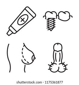 Set of 4 vector icons such as Ointment, Implants, Breast implant, Penis, web UI editable icon pack, pixel perfect