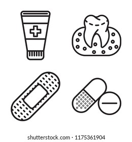 Set of 4 vector icons such as Ointment, Gum, Band aid, Pills, web UI editable icon pack, pixel perfect