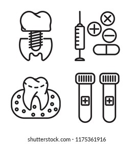 Set of 4 vector icons such as Premolar, Drugs, Gum, Blood sample, web UI editable icon pack, pixel perfect