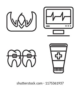 Set of 4 vector icons such as Gum, Cardiogram, Braces, Ointment, web UI editable icon pack, pixel perfect
