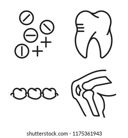 Set of 4 vector icons such as Tablets, Molar, Knee, web UI editable icon pack, pixel perfect