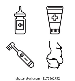 Set of 4 vector icons such as Eye drops, Ointment, Electric toothbrush, Fat, web UI editable icon pack, pixel perfect