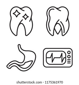 Set of 4 vector icons such as Premolar, Molar, Stomach, Cardiogram, web UI editable icon pack, pixel perfect