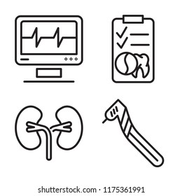 Set of 4 vector icons such as Cardiogram, Records, Kidney, Dental drill, web UI editable icon pack, pixel perfect