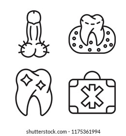 Set of 4 vector icons such as Penis, Gum, Premolar, Medicine, web UI editable icon pack, pixel perfect
