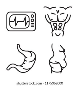 Set of 4 vector icons such as Cardiogram, Fit, Stomach, Fat, web UI editable icon pack, pixel perfect