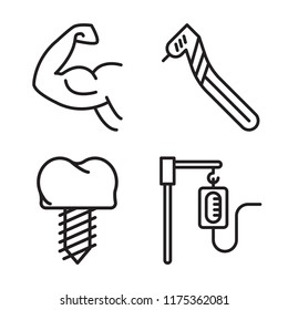 Set of 4 vector icons such as Arm, Dental drill, Implants, Blood transfusion, web UI editable icon pack, pixel perfect