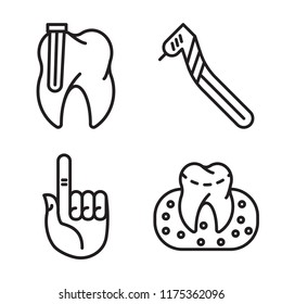 Set of 4 vector icons such as Teeth, Dental drill, Finger, Gum, web UI editable icon pack, pixel perfect