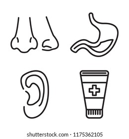 Set Of 4 Vector Icons Such As Nose, Stomach, Ear, Ointment, Web UI Editable Icon Pack, Pixel Perfect