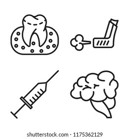 Set of 4 vector icons such as Gum, Inhalator, Syringe, Brain, web UI editable icon pack, pixel perfect