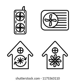 Set of 4 vector icons such as Fan, Air conditioner, House, web UI editable icon pack, pixel perfect