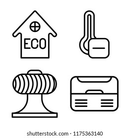 Set of 4 vector icons such as House, Thermometer, Ventilator, Air conditioner, web UI editable icon pack, pixel perfect