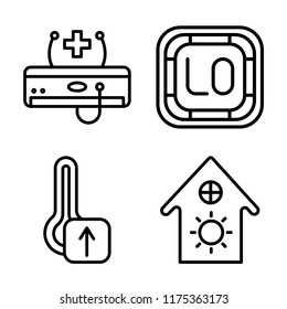 Set of 4 vector icons such as Air conditioner, Low, Thermometer, House, web UI editable icon pack, pixel perfect