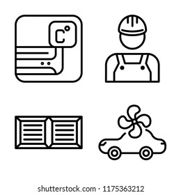 Set of 4 vector icons such as Air conditioner, Technician, Car, web UI editable icon pack, pixel perfect