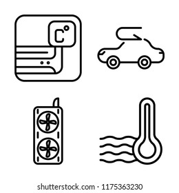 Set of 4 vector icons such as Air conditioner, Car, Fan, Thermometer, web UI editable icon pack, pixel perfect