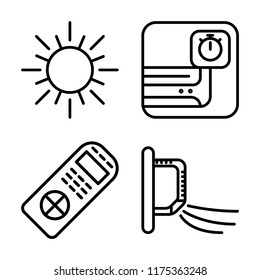 Set of 4 vector icons such as Sun, Air conditioner, Remote control, web UI editable icon pack, pixel perfect