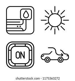 Set of 4 vector icons such as Air conditioner, Sun, On button, Car, web UI editable icon pack, pixel perfect