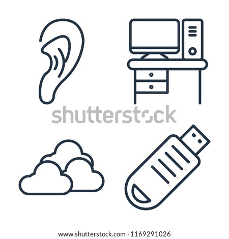 Set of 4 vector icons such as Listening, Desk, Cloud, Pendrive, web UI editable icon pack, pixel perfect