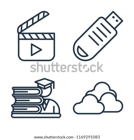 Set of 4 vector icons such as Video player, Pendrive, Student, Cloud, web UI editable icon pack, pixel perfect